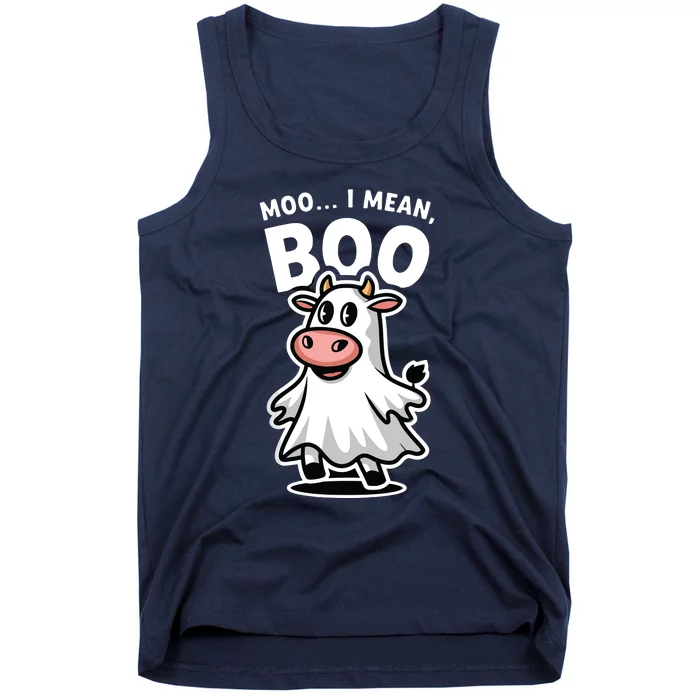 Moo I Mean Boo Cow Ghost Funny Halloween Tank Top