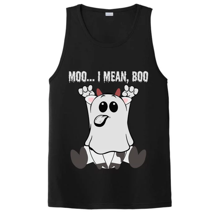 Moo I Mean Boo Halloween Ghost Cow Meaningful Gift Performance Tank