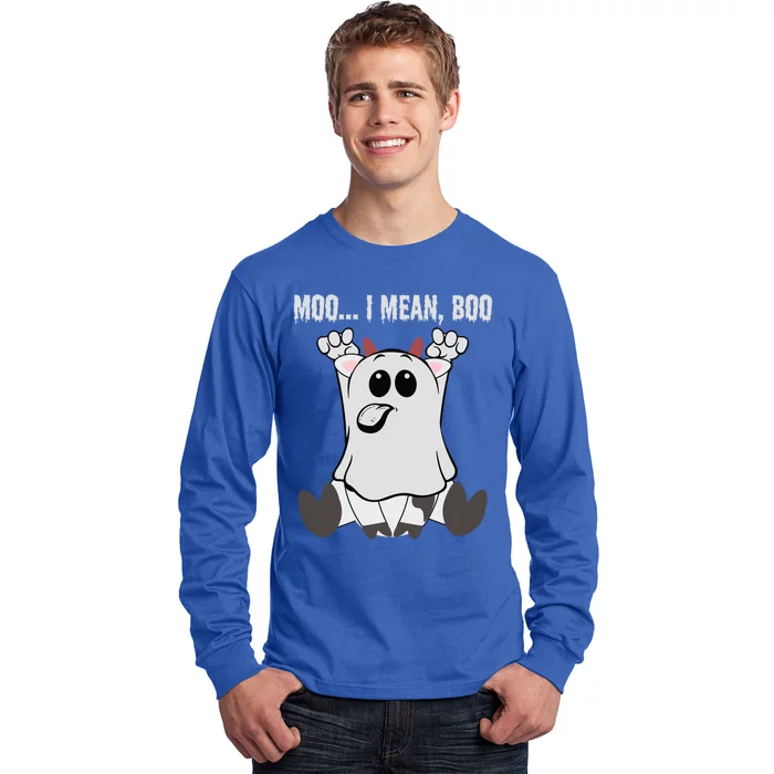 Moo I Mean Boo Halloween Ghost Cow Meaningful Gift Long Sleeve Shirt