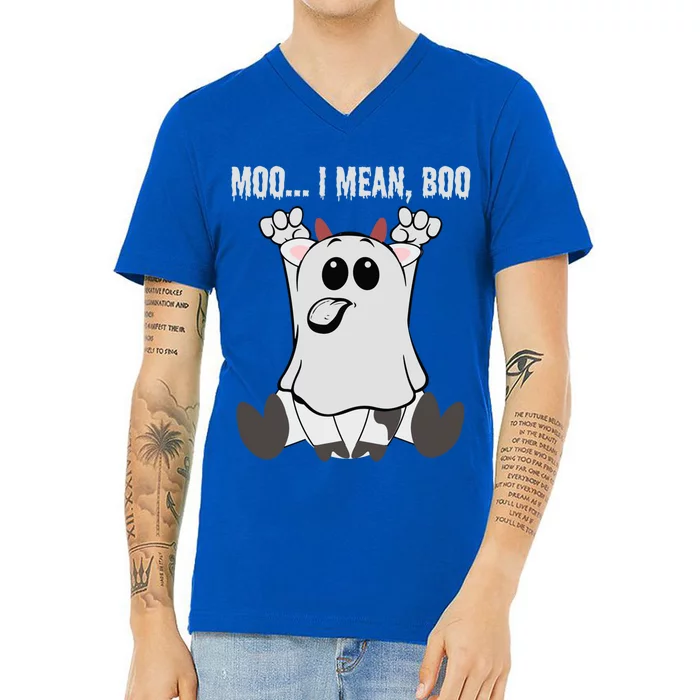 Moo I Mean Boo Halloween Ghost Cow Meaningful Gift V-Neck T-Shirt