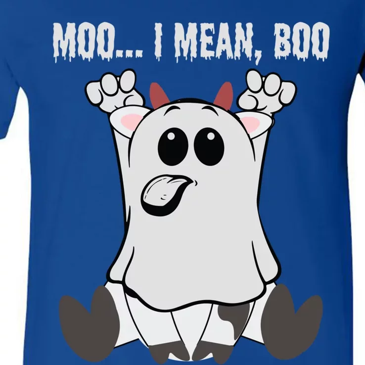 Moo I Mean Boo Halloween Ghost Cow Meaningful Gift V-Neck T-Shirt