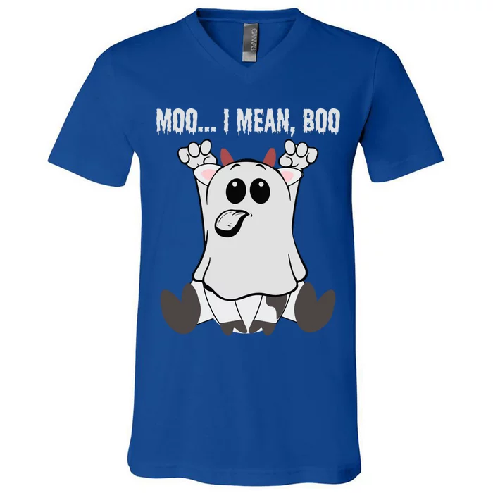 Moo I Mean Boo Halloween Ghost Cow Meaningful Gift V-Neck T-Shirt