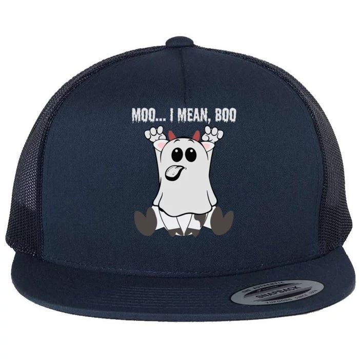 Moo I Mean Boo Halloween Ghost Cow Meaningful Gift Flat Bill Trucker Hat