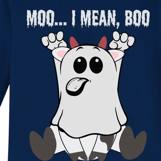 Moo I Mean Boo Halloween Ghost Cow Meaningful Gift Baby Long Sleeve Bodysuit