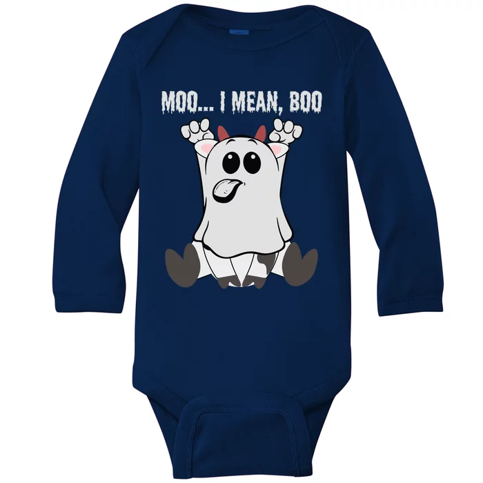 Moo I Mean Boo Halloween Ghost Cow Meaningful Gift Baby Long Sleeve Bodysuit