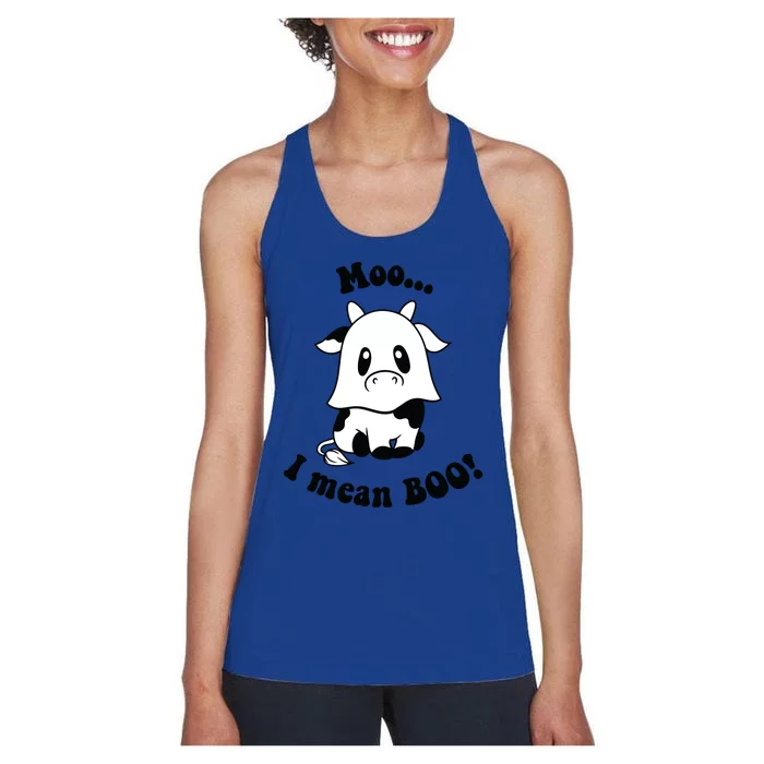 Moo I Mean Boo Cute Ghost Cow Funny Halloween Women Women's Racerback Tank