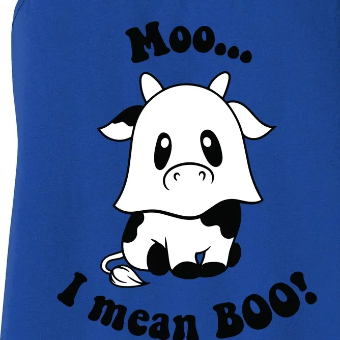 Moo I Mean Boo Cute Ghost Cow Funny Halloween Women Women's Racerback Tank