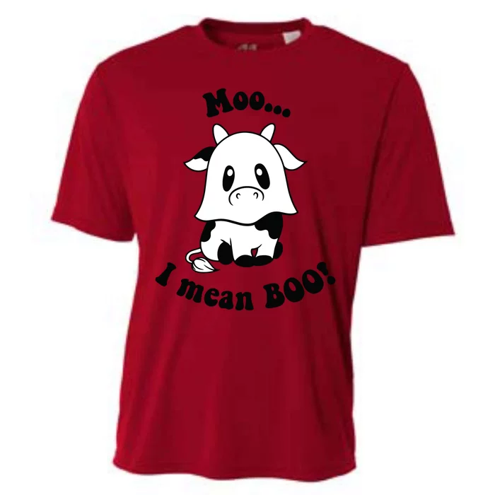 Moo I Mean Boo Cute Ghost Cow Funny Halloween Women Cooling Performance Crew T-Shirt