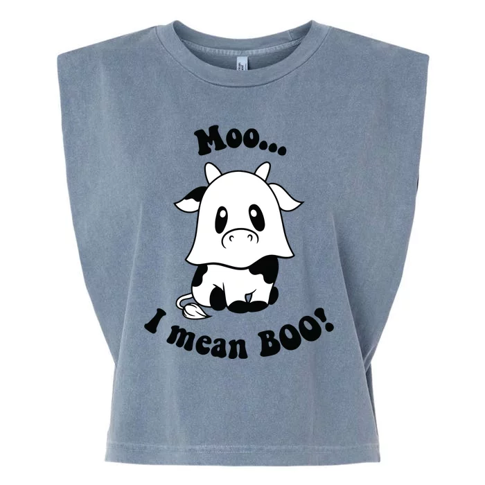 Moo I Mean Boo Cute Ghost Cow Funny Halloween Women Garment-Dyed Women's Muscle Tee