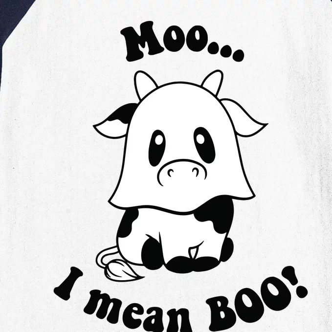 Moo I Mean Boo Cute Ghost Cow Funny Halloween Women Baseball Sleeve Shirt