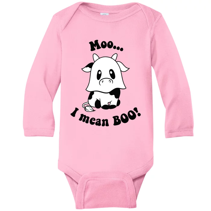 Moo I Mean Boo Cute Ghost Cow Funny Halloween Women Baby Long Sleeve Bodysuit