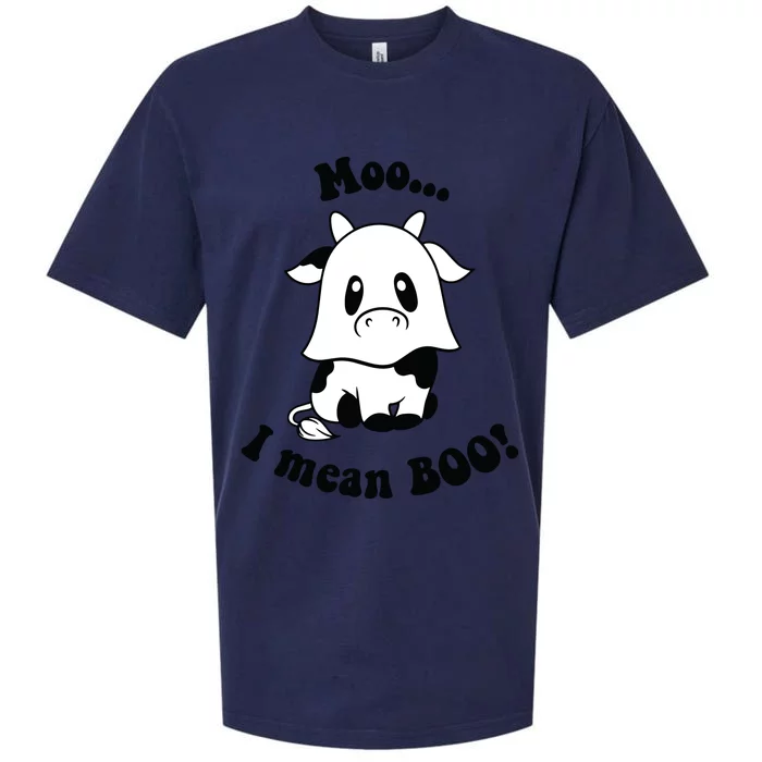 Moo I Mean Boo Cute Ghost Cow Funny Halloween Women Sueded Cloud Jersey T-Shirt