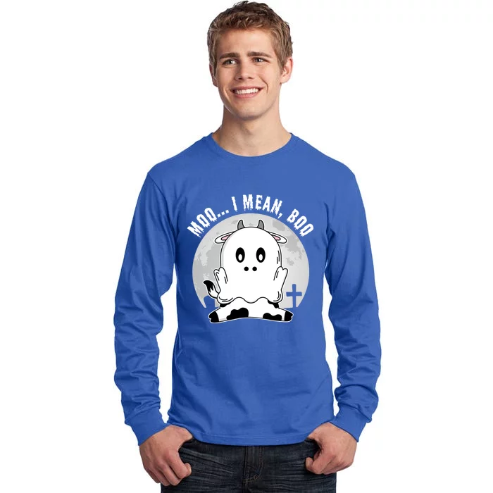 Moo I Mean Boo Spooky Ghost Cow Halloween Cute Gift Tall Long Sleeve T-Shirt