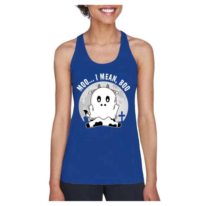 Moo I Mean Boo Spooky Ghost Cow Halloween Cute Gift Women's Racerback Tank