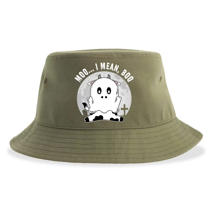 Moo I Mean Boo Spooky Ghost Cow Halloween Cute Gift Sustainable Bucket Hat