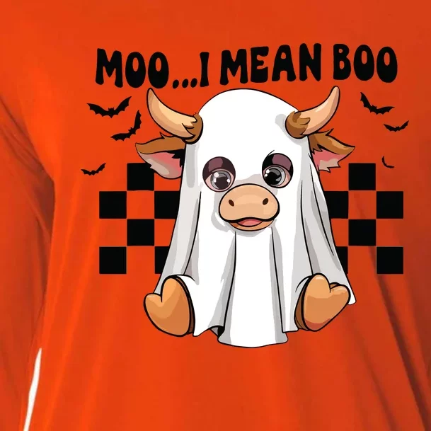 Moo I Mean Boo Ghost Cow Funny Halloween Costume Cow Lover Cooling Performance Long Sleeve Crew