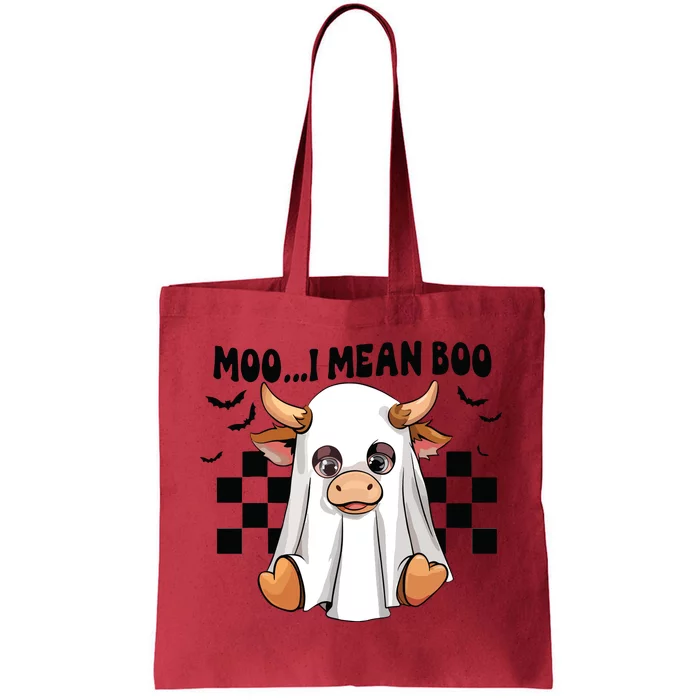 Moo I Mean Boo Ghost Cow Funny Halloween Costume Cow Lover Tote Bag