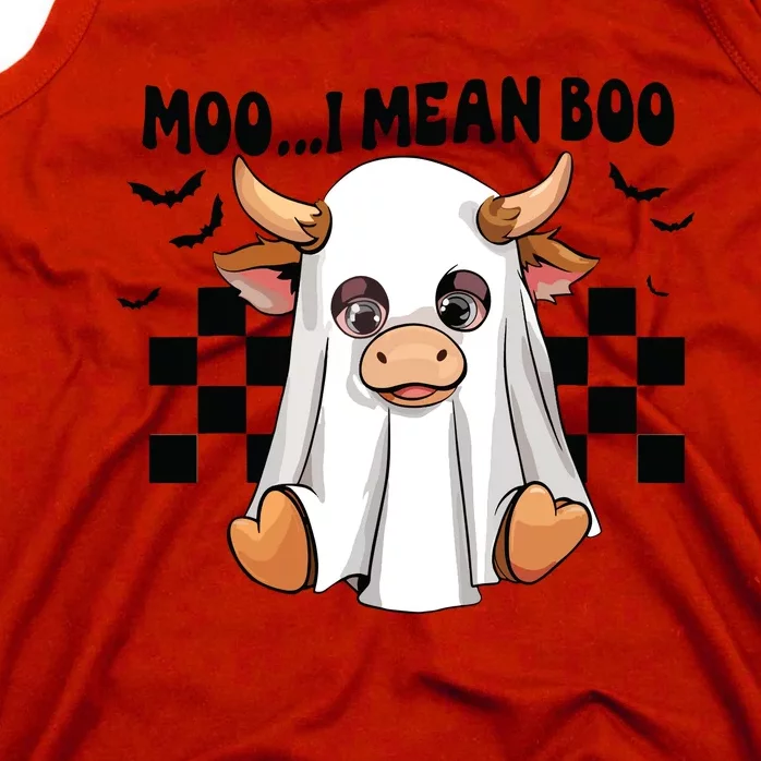 Moo I Mean Boo Ghost Cow Funny Halloween Costume Cow Lover Tank Top