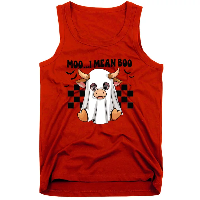 Moo I Mean Boo Ghost Cow Funny Halloween Costume Cow Lover Tank Top