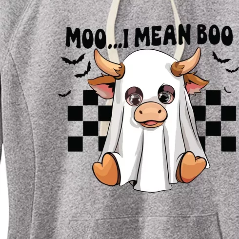 Moo I Mean Boo Ghost Cow Funny Halloween Costume Cow Lover Women's Fleece Hoodie