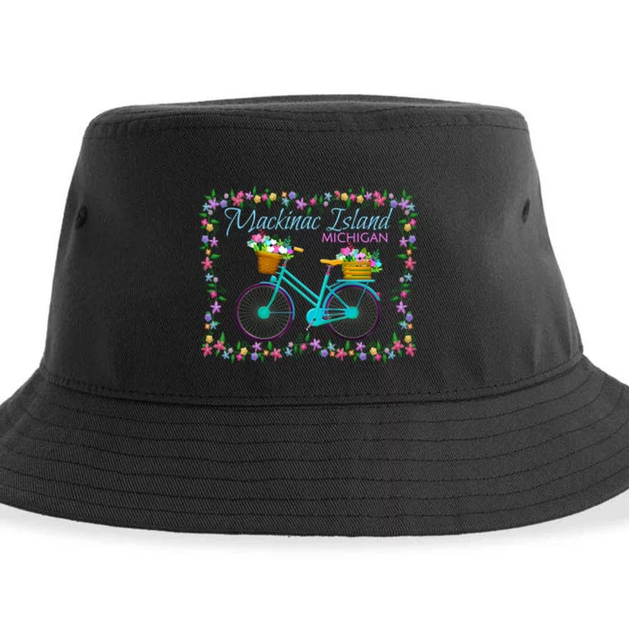 Mackinac Island Michigan Gift Vintage Bike Sustainable Bucket Hat