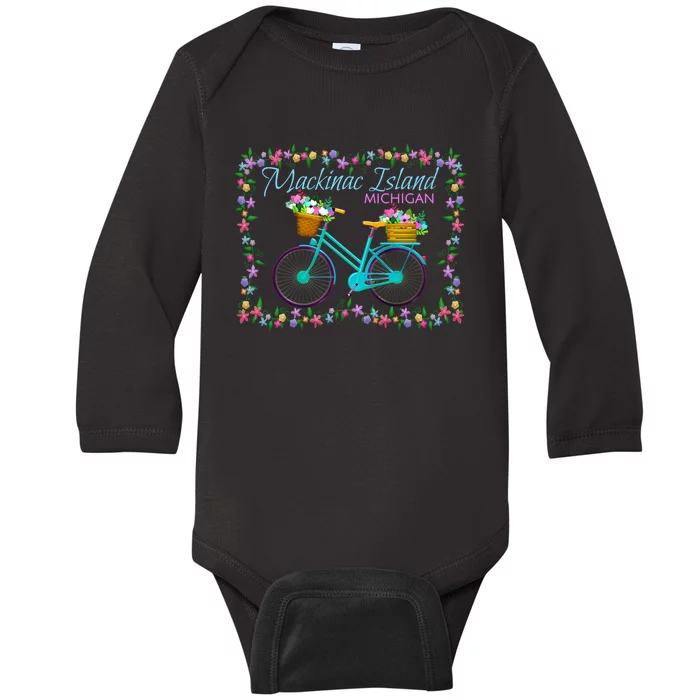 Mackinac Island Michigan Gift Vintage Bike Baby Long Sleeve Bodysuit