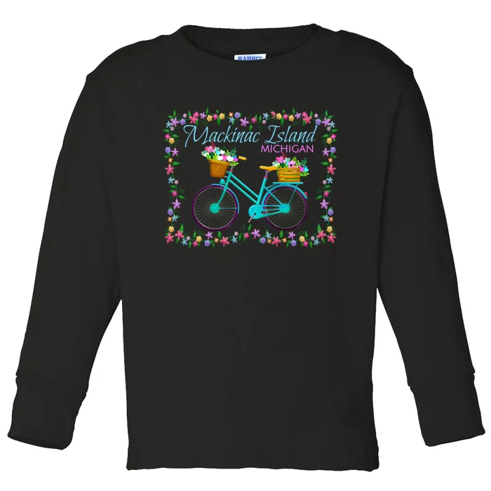 Mackinac Island Michigan Gift Vintage Bike Toddler Long Sleeve Shirt