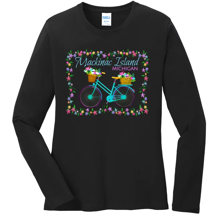 Mackinac Island Michigan Gift Vintage Bike Ladies Long Sleeve Shirt