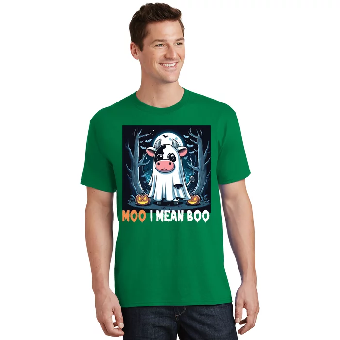 Moo I Mean Boo Ghost Cow Funny Halloween Lover Spooky Cow Long Sleeve T-Shirt