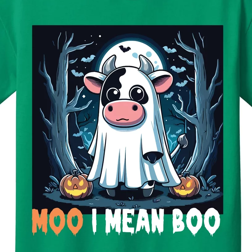 Moo I Mean Boo Ghost Cow Funny Halloween Lover Spooky Cow Long Sleeve Kids T-Shirt