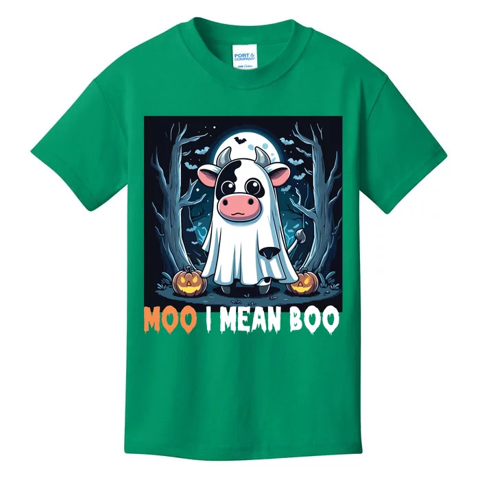 Moo I Mean Boo Ghost Cow Funny Halloween Lover Spooky Cow Long Sleeve Kids T-Shirt