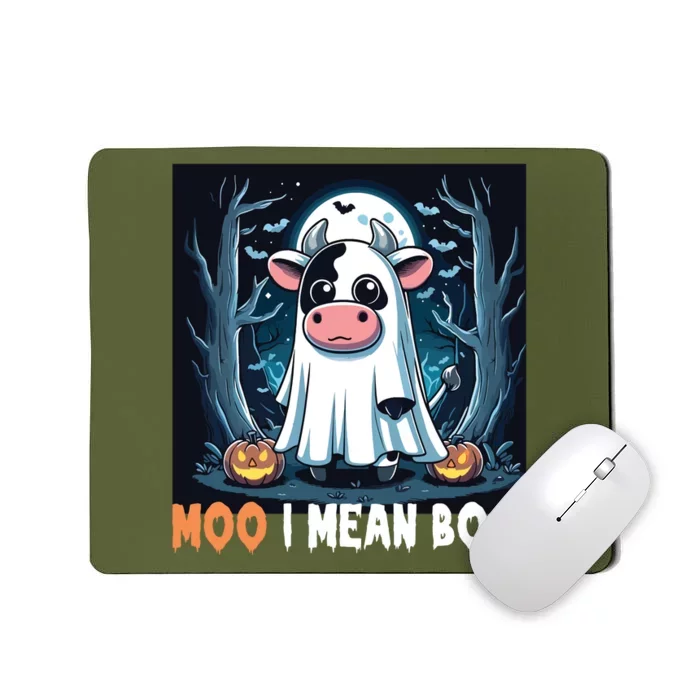 Moo I Mean Boo Ghost Cow Funny Halloween Lover Spooky Cow Long Sleeve Mousepad