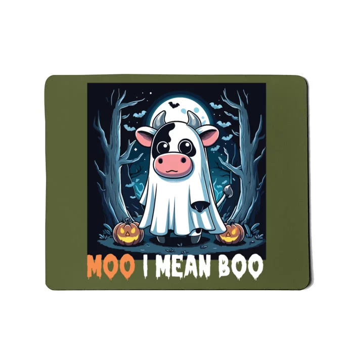 Moo I Mean Boo Ghost Cow Funny Halloween Lover Spooky Cow Long Sleeve Mousepad