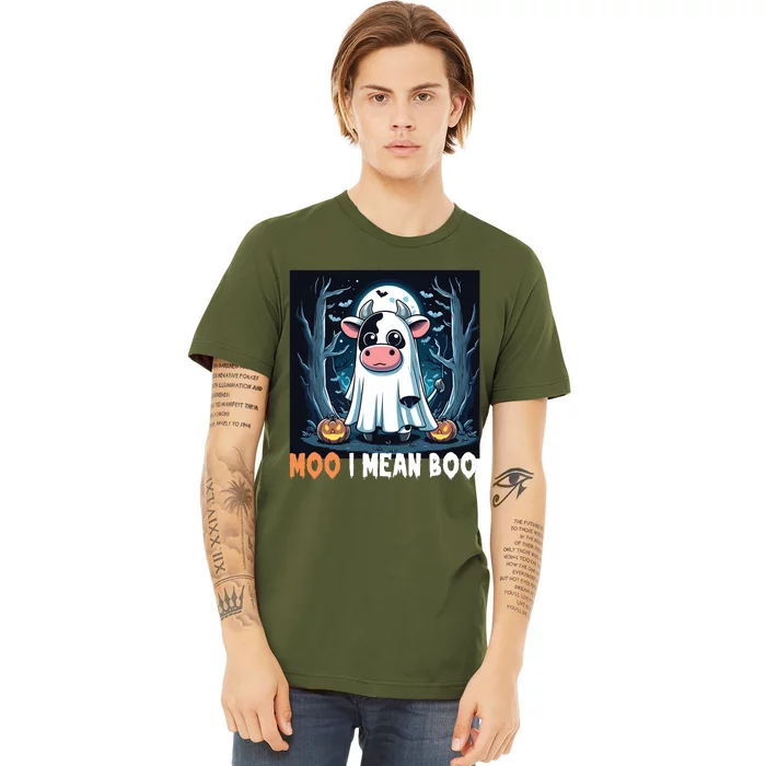 Moo I Mean Boo Ghost Cow Funny Halloween Lover Spooky Cow Long Sleeve Premium T-Shirt