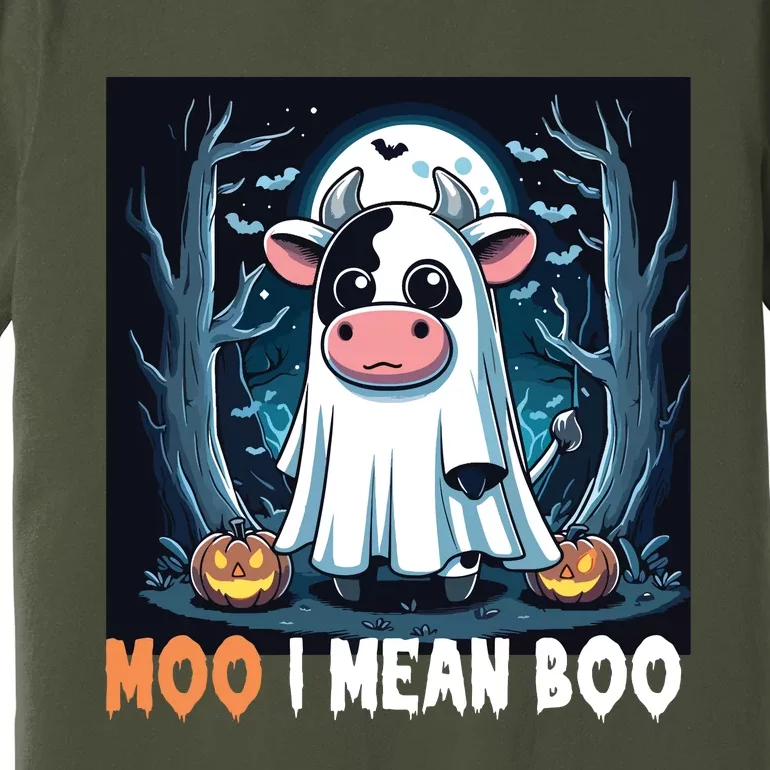 Moo I Mean Boo Ghost Cow Funny Halloween Lover Spooky Cow Long Sleeve Premium T-Shirt