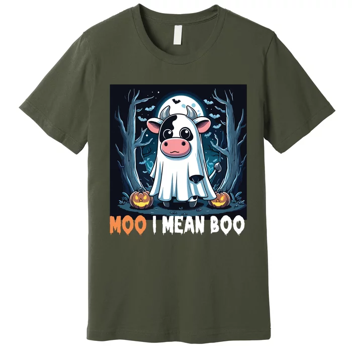 Moo I Mean Boo Ghost Cow Funny Halloween Lover Spooky Cow Long Sleeve Premium T-Shirt