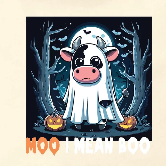 Moo I Mean Boo Ghost Cow Funny Halloween Lover Spooky Cow Long Sleeve Zip Tote Bag