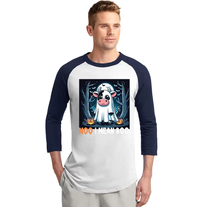 Moo I Mean Boo Ghost Cow Funny Halloween Lover Spooky Cow Long Sleeve Baseball Sleeve Shirt