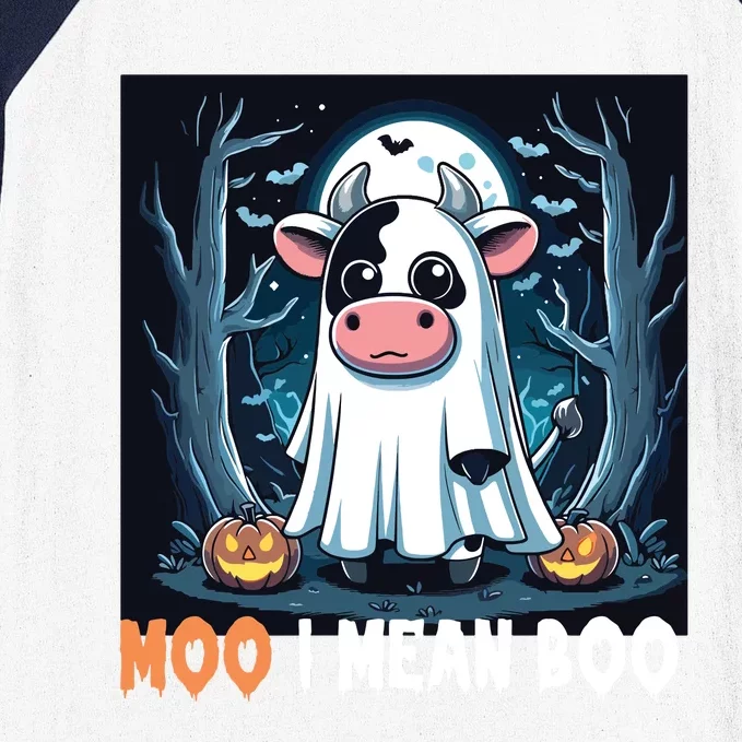 Moo I Mean Boo Ghost Cow Funny Halloween Lover Spooky Cow Long Sleeve Baseball Sleeve Shirt