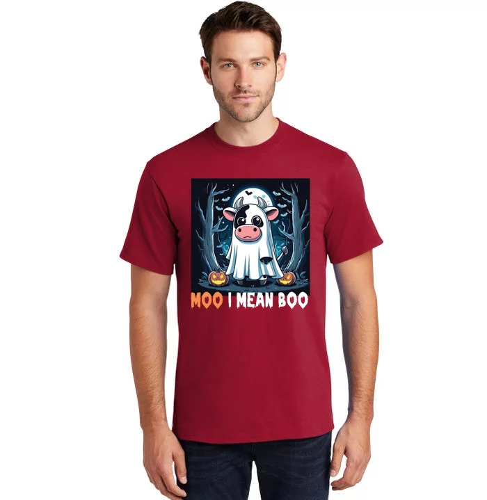 Moo I Mean Boo Ghost Cow Funny Halloween Lover Spooky Cow Long Sleeve Tall T-Shirt