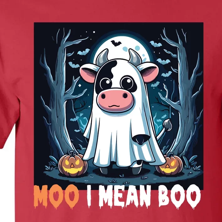 Moo I Mean Boo Ghost Cow Funny Halloween Lover Spooky Cow Long Sleeve Tall T-Shirt