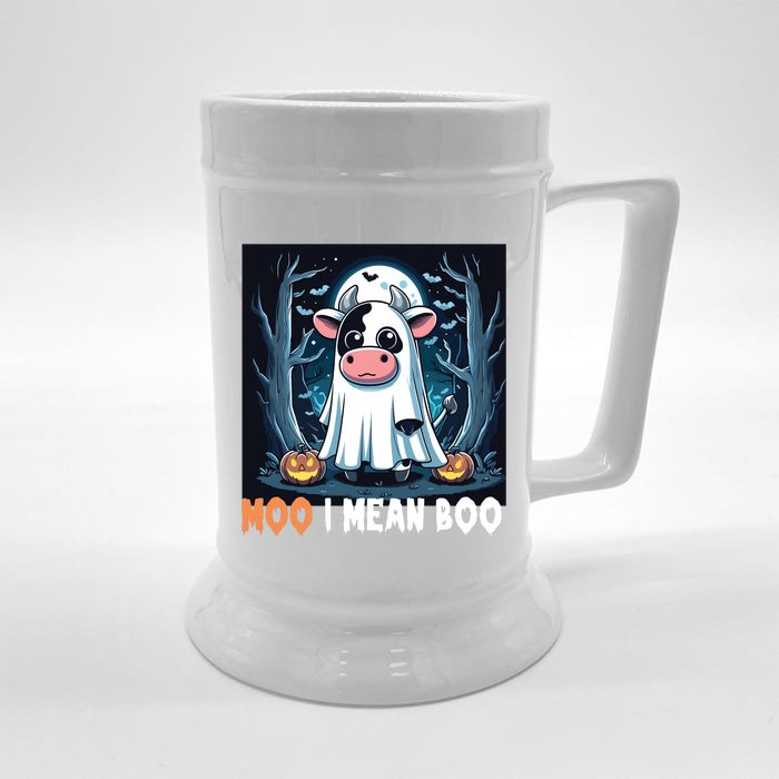 Moo I Mean Boo Ghost Cow Funny Halloween Lover Spooky Cow Long Sleeve Front & Back Beer Stein