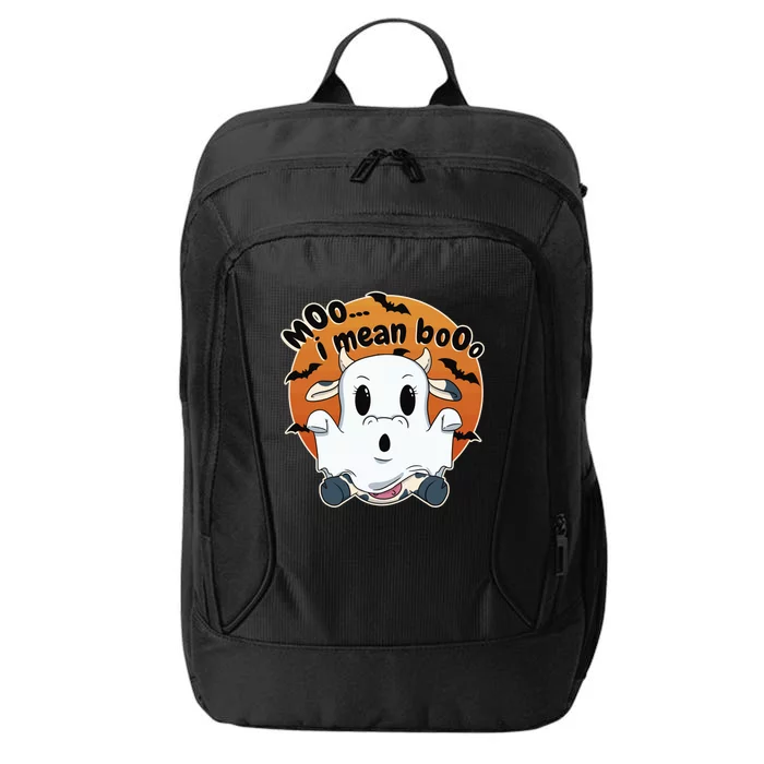 Moo I Mean Booo Cute Cow Ghost Halloween Gift City Backpack