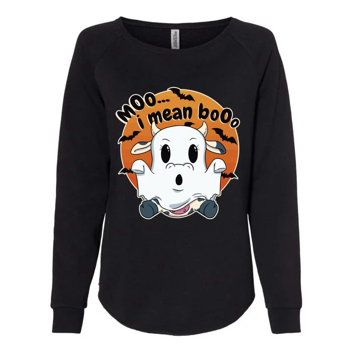 Moo I Mean Booo Cute Cow Ghost Halloween Gift Womens California Wash Sweatshirt