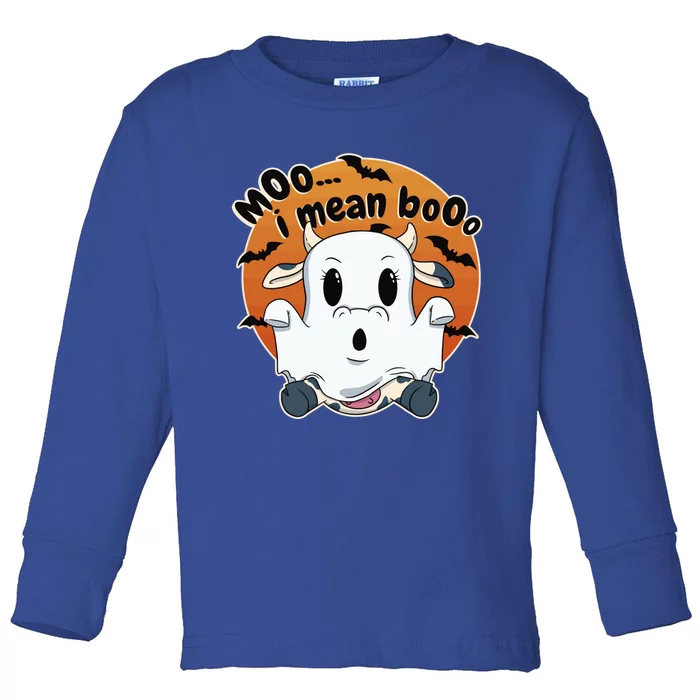 Moo I Mean Booo Cute Cow Ghost Halloween Gift Toddler Long Sleeve Shirt