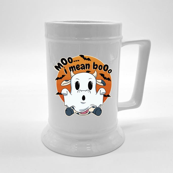 Moo I Mean Booo Cute Cow Ghost Halloween Gift Front & Back Beer Stein