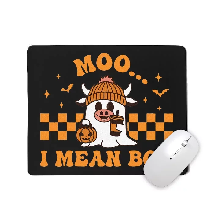 Moo I Mean Boo Cute Halloween Cow Drinking Coffee Mousepad