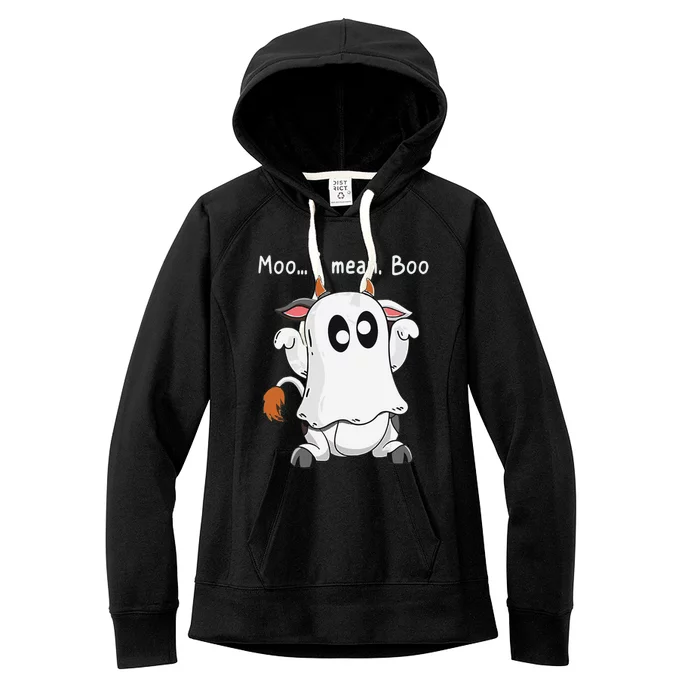 Moo I Mean Boo Funny Cow Ghost Halloween Gift Women's Fleece Hoodie