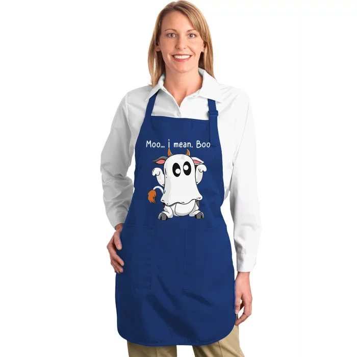 Moo I Mean Boo Funny Cow Ghost Halloween Gift Full-Length Apron With Pocket