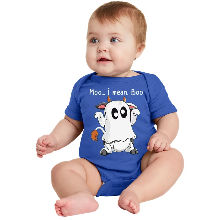 Moo I Mean Boo Funny Cow Ghost Halloween Gift Baby Bodysuit